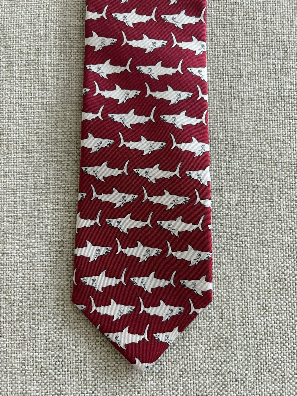 Josh Bach Shark Print Silk Tie Red Novelty Necktie Made in NYC 3.25